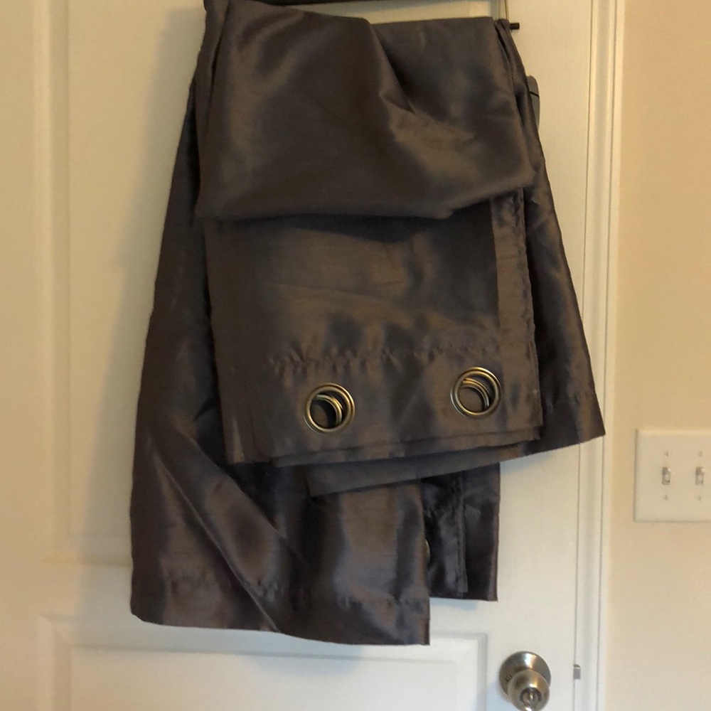 Gray silk curtain panel pair